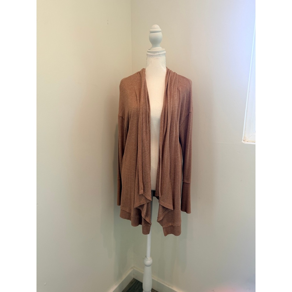 Bobeau Women Terracotta Draped Open Front Cardigan Ribbed Cuffs Size Medium